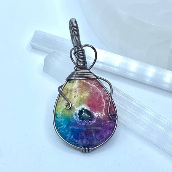 Solar Quartz Handmade Copper Wire Wrapped Pendant - Picture 1 of 5